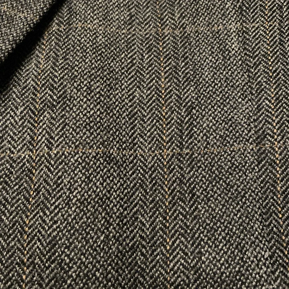 JEFFREY BANKS Blazer MENS 46R Gray Wool Alpaca Blend Herringbone Plaid‎ 2 BUTTON